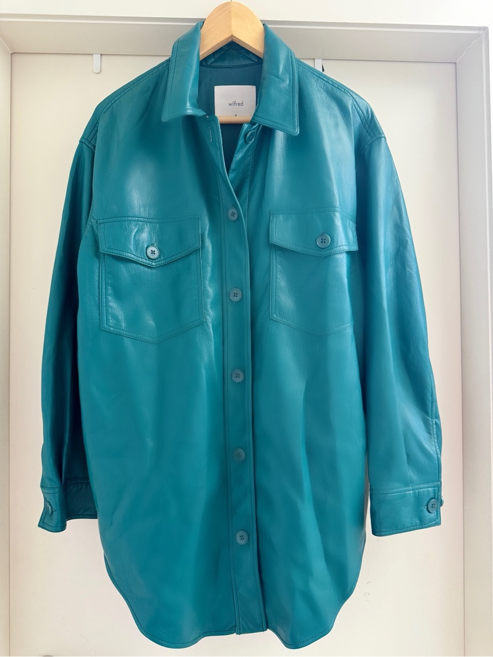 Wilfred Aritzia Maya ‘Shacket’ Teal Vegan Leather - M
